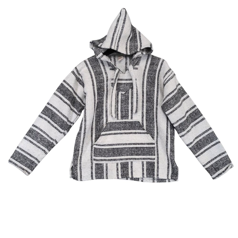 Vtg 90s Molina Mexican Baja Hoodie, Men's M Black & White Pullover Grunge Skater